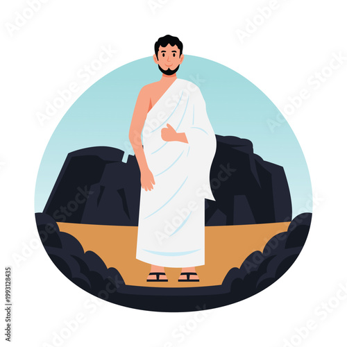 Man standing at mount arafat vector concepts illustration eps file