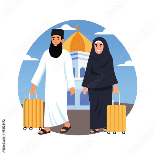 Family arriving in medina vector concepts illustration eps file
