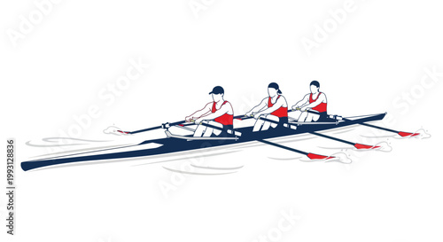 Rowing team in a crew boat competing in a water sports race