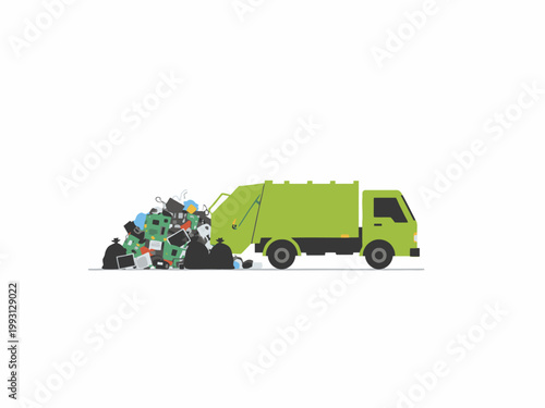Garbage Truck and Electronic E-waste Pile Illustration