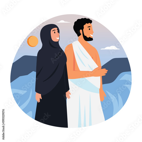 Two Pilgrims doing Hajj vector concepts illustration eps file