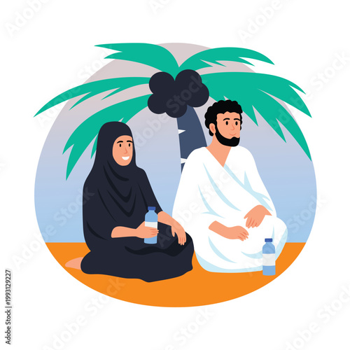 Hajj pilgrims resting vector concepts illustration eps file
