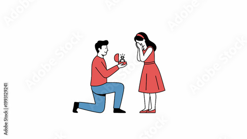 Man Kneeling for Marriage Proposal to Surprised Woman Vector