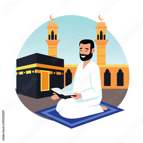 Pilgrim Reading Quran vector concepts illustration eps file