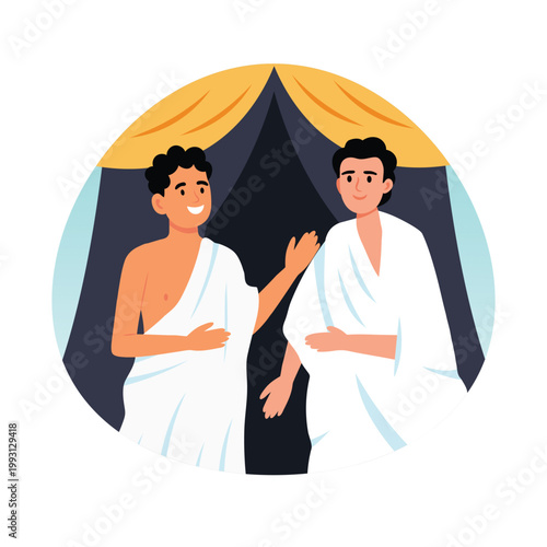 Two friend pilgrims laughing vector concepts illustration eps file