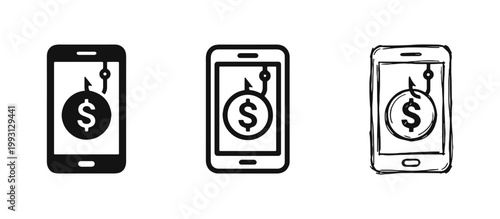 Mobile Phishing and Fraud Icon Set - Cyber Security and Threat Concept