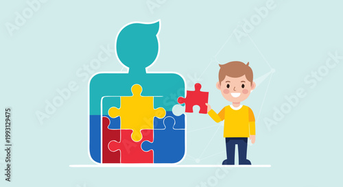 Autism awareness and understanding a journey of connection and integration with puzzle pieces