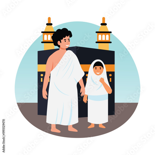 Siblings doing tawaf vector concepts illustration eps file