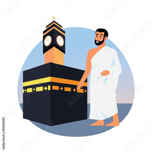 Pilgrim watching clock tower vector concepts illustration eps file