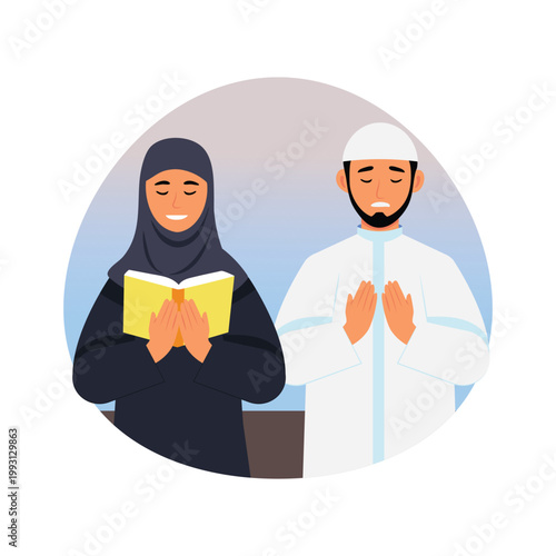Pilgrims chanting talbiyah vector concepts illustration eps file