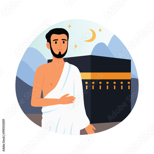 Man in Ihram vector concepts illustration eps file