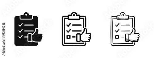 Clipboard Checklist with Thumbs Up Approval Icon Set