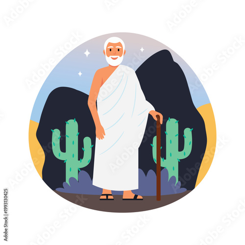 Old Hajj Pilgrim vector concepts illustration eps file