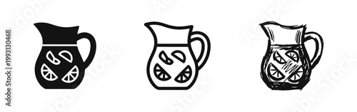 Fresh Lemonade Pitcher and Fruit Juice Jug Icon Set