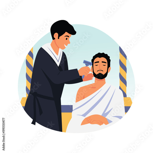 A barber shaving pilgrim vector concepts illustration eps file