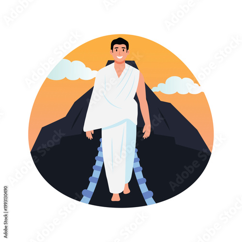 Pilgrim walking on mount Arafat vector concepts illustration eps file