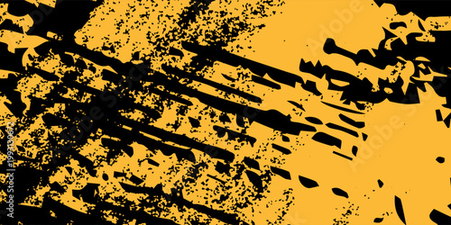 Abstract Grunge Background with Heavy Black Distressed Texture on Orange Surface