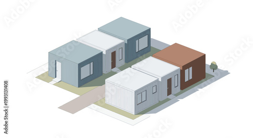 Modern Isometric Modular Container Houses for Sustainable Urban Living Design