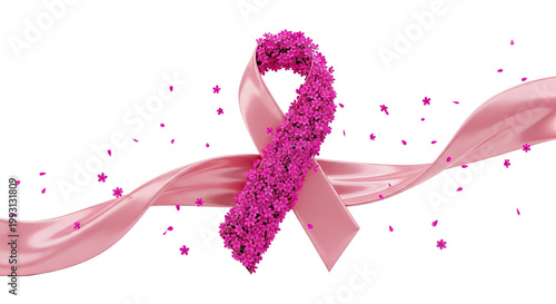 Pink Ribbon with Flowers for Breast Cancer Awareness