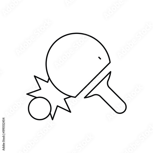 Table tennis bat and ball line icon for indoor sports, ping pong competition, hobby game, and recreation club activities