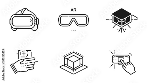 AR and VR Technology: A captivating array of vector graphics, showcasing the immersive world of augmented reality (AR) and virtual reality (VR).