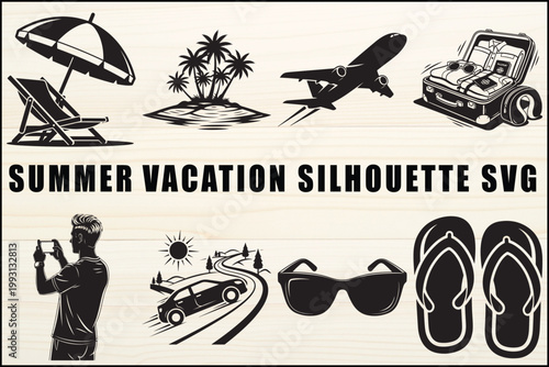 Summer Vacation Silhouette SVG Icon Set Collection