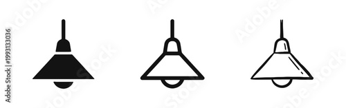 Pendant Lamp Lighting Icon Set - Interior Design Symbols in Solid Outline and Hand Drawn Styles