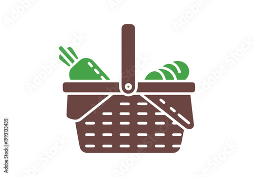 Picnic basket icon in line and solid style representing a summer outdoor leisure concept.