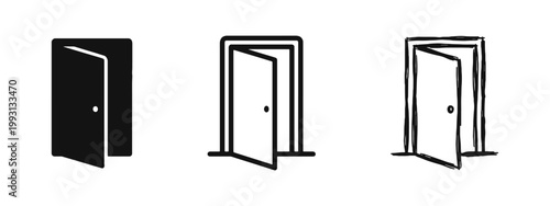 Open Door Entrance Icon Set - Opportunity and Access Symbols in Solid Outline and Hand Drawn Styles