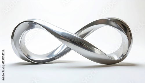 A gleaming metallic Möbius strip sculpture, a symbol of infinity and continuous form in abstract art.