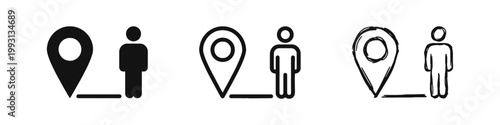 Location Pin and Person Proximity Icon Set - Navigation, Distance and Tracking Symbols