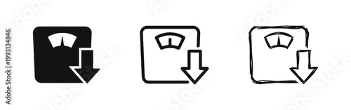 Weight Loss Bathroom Scale Icon Set - Fitness, Health and Healthy Lifestyle Goal Symbols