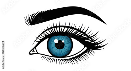 Stylized Blue Human Eye Vector Illustration with Eyelashes and Eyebrow