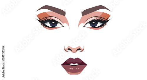 Glamorous woman's face with dramatic eye makeup and bold lips.