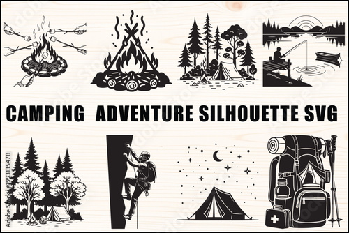 Camping Adventure Silhouette SVG Icon Set Collection