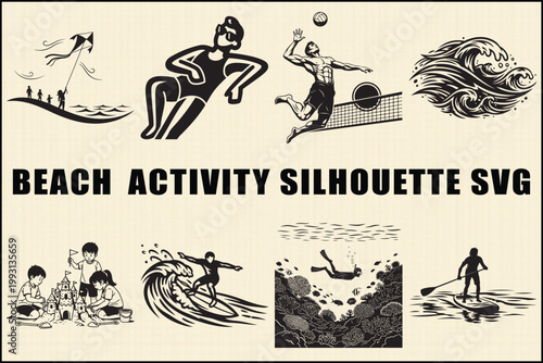 Beach Activity Silhouette SVG Illustrations for Designers
