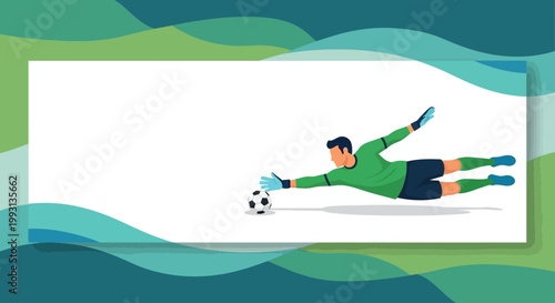 World Football Day banner with goalkeeper diving to save the ball in flat design style.