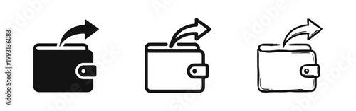Wallet with Arrow Out Icon Set for Money Withdrawal and Cash Out Payment