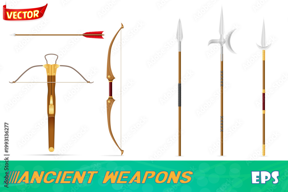 Obraz premium ancient battle weapons stock set icons vector illustration