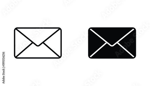 Professional email envelope icon set in outline and solid styles for digital messaging and correspondence