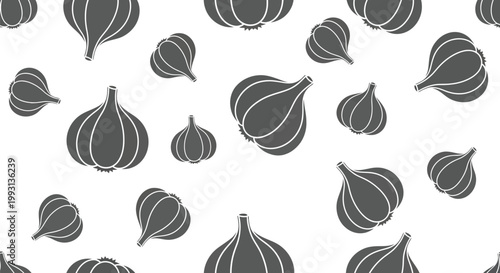 Seamless Pattern of Garlic Bulbs, Flat Design Food Illustration Vector