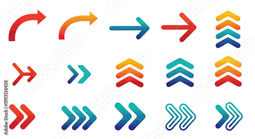 Set of colorful watercolor arrow icons and navigation symbols isolated on white background