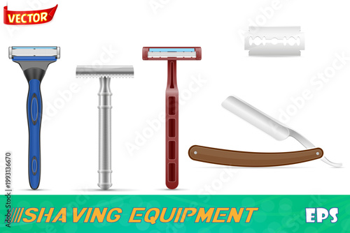 blade and razor for shaving stock set icons vector illustration