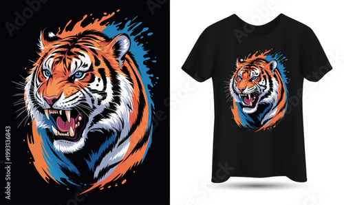 Fierce Roaring Tiger Face T-Shirt Design.