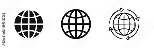 Globe and Earth Icons Set in Solid, Outline, and Hand-Drawn Styles for Global Navigation and Web Design