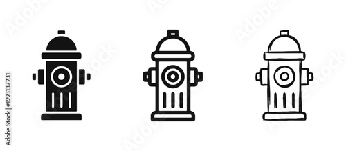 Fire Hydrant Icon Set in Solid, Outline, and Hand-Drawn Doodle Styles for Fire Safety and City Infrastructure