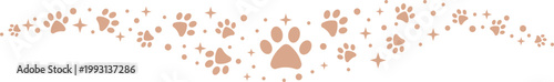 Paw vector banner with stars, clip art flat wave light brown border illustration