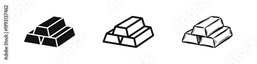 Gold Bars and Bullion Icon Set in Solid, Outline, and Hand-Drawn Styles for Finance and Wealth Themes