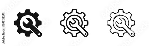 Settings and Repair Gear Icon with Wrench - Industrial Service Vector Set
