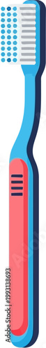 Blue and Red Toothbrush with White Bristles for Oral Hygiene.